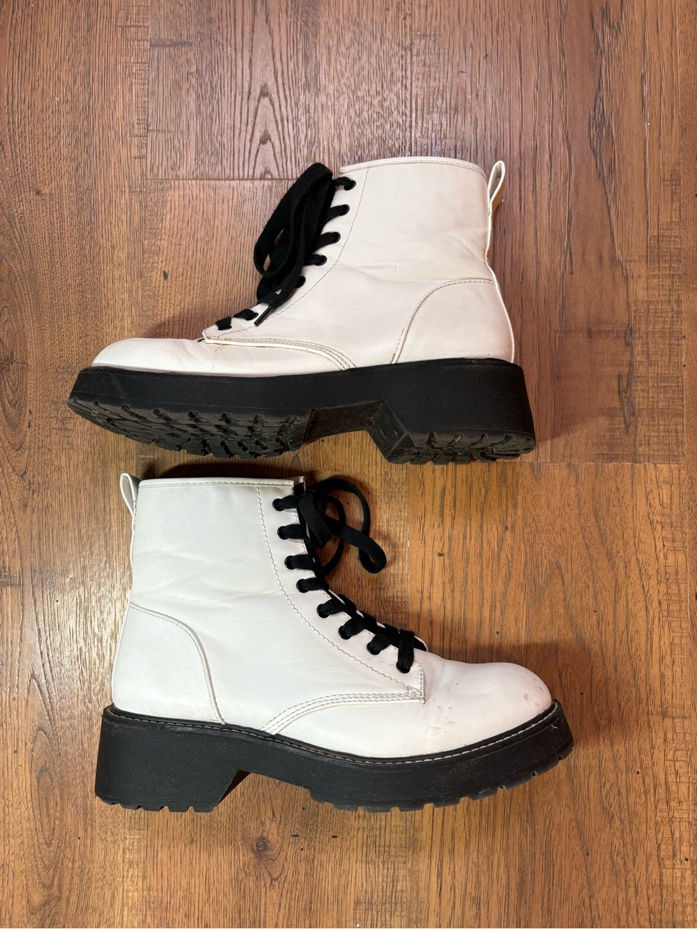 Women’s White Lace-Up Platform Combat Boots